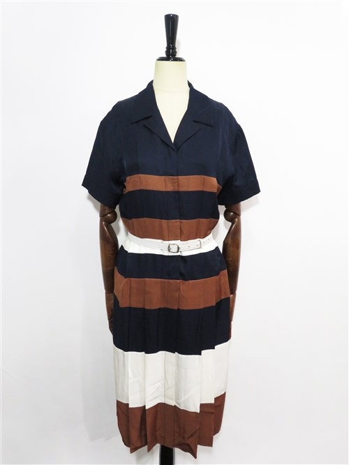 ROCHAS シルク ボーダー 半袖ワンピース